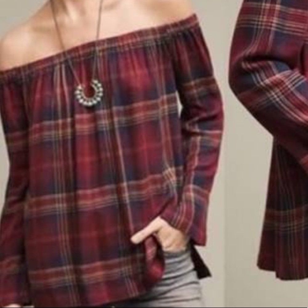 Cloth & Stone - Anthropologie Flannel Off the Shoulder Top - XS